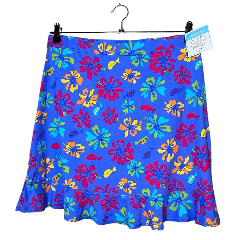 Fresh Produce Splash NEW Frolic Ruffle Trim Swim Skirt Tropical Blue Floral XL